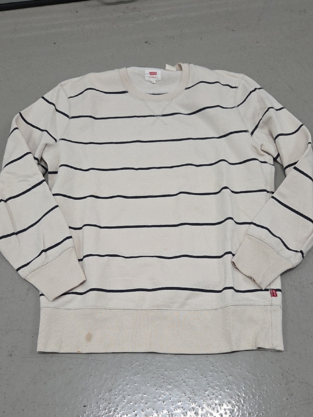 Levi's Cream Crewneck Sweatshirt with Black Stripes